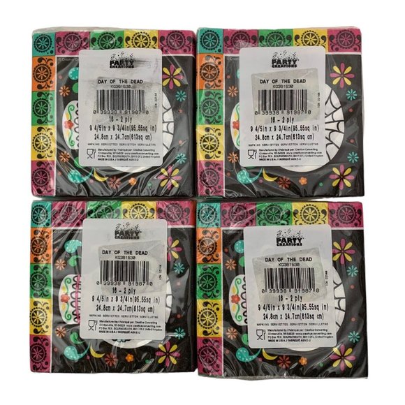 Day Of The Dead Beverage Napkins Sugar Skulls 4 Packs of 16 Size 9 4/5" x 9 3/4" - Picture 4 of 5